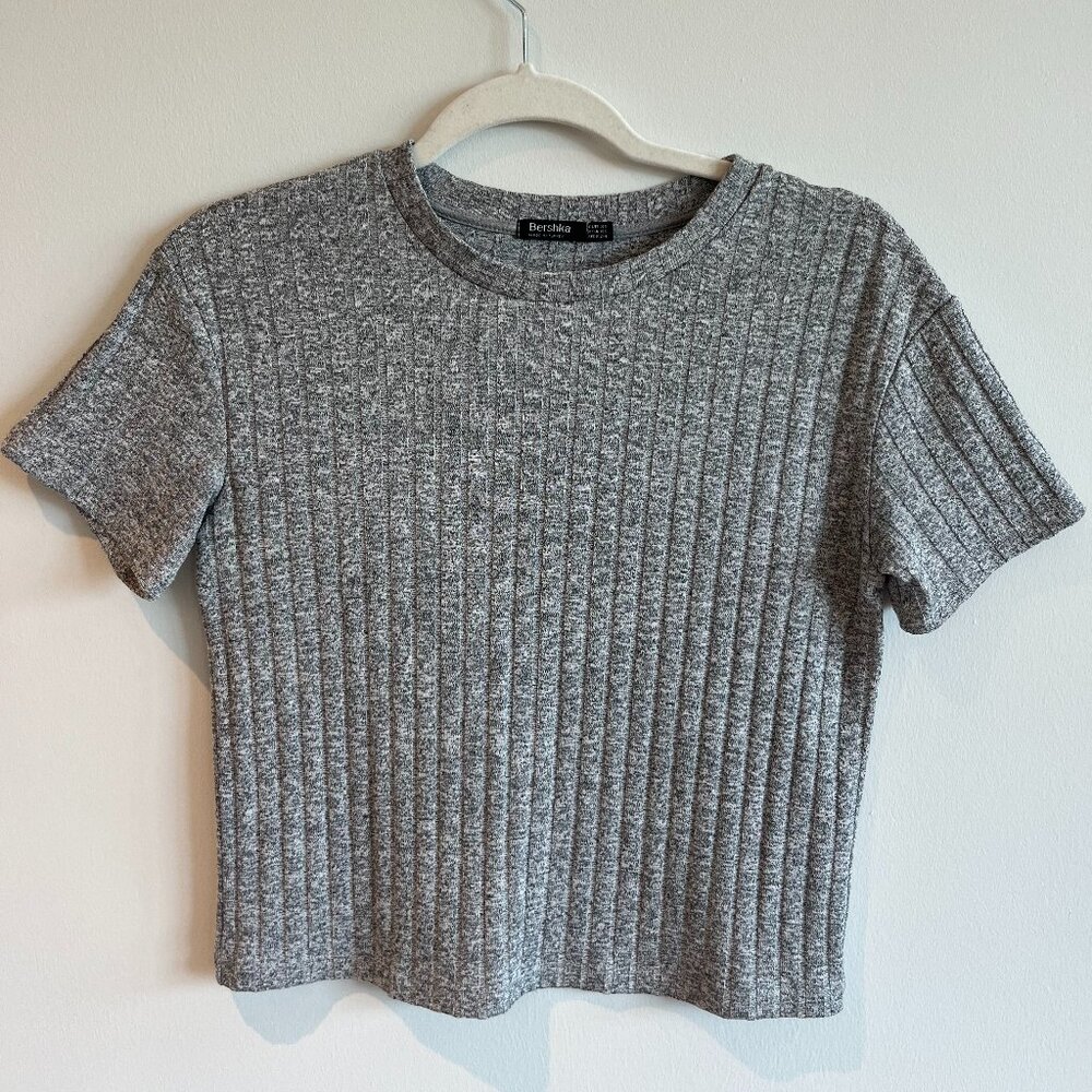 Gray Ribbed Crop Tee by Bershka Size XS